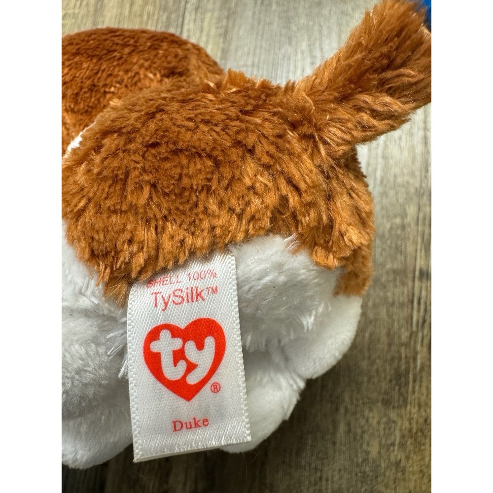 Ty Beanie Boo Plush Duke the Dog Stuffed animal Brown White Big Glitter Eyes 6in - Picture 4 of 9